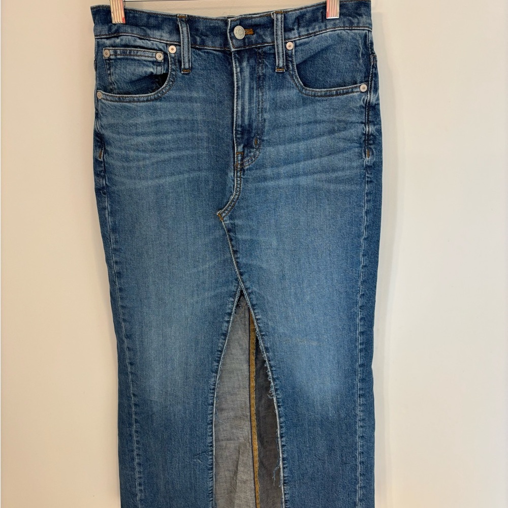 Madewell Maxi Skirt with front vent. Hand sewn Blue Denim Jeans